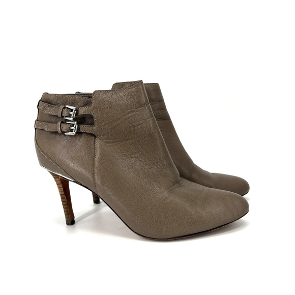 Coach Bootie Womens 7 Gray Daphney Feathered Leather Ankle Boots - Picture 1 of 7